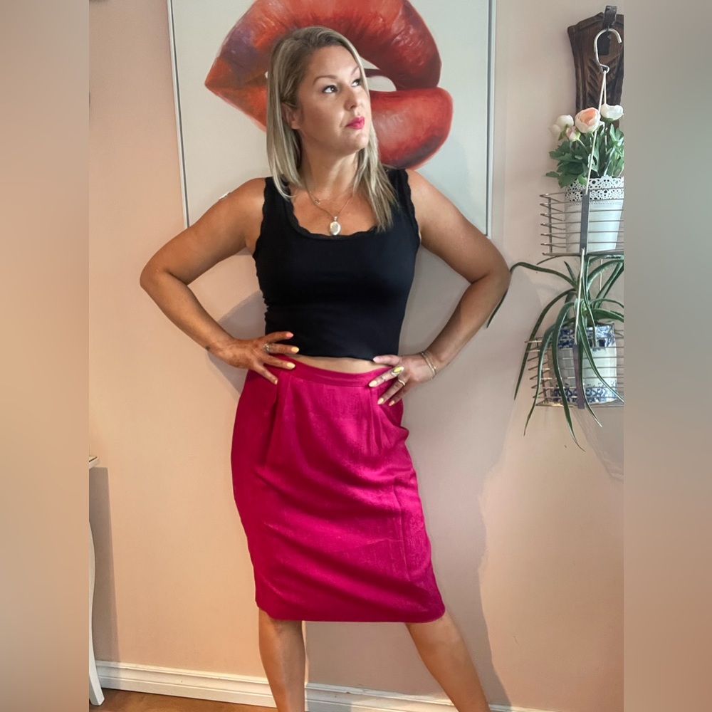 Vintage 90s Fuschia Pink Shimmery Silk High Waisted Skirt